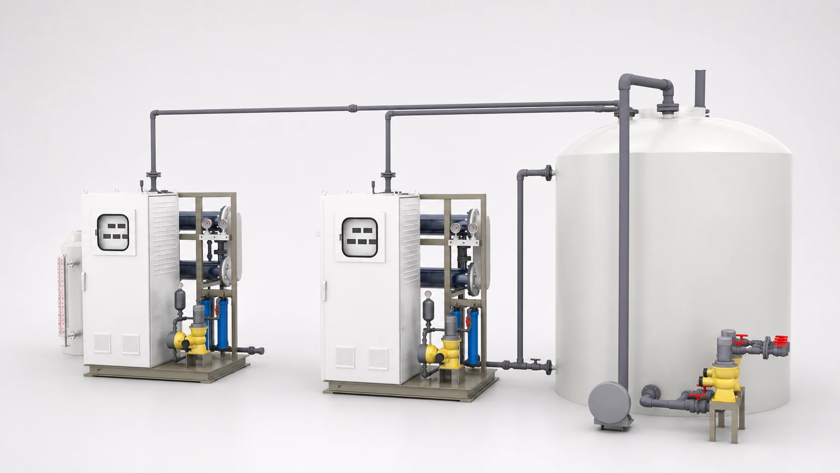 Representative on-site sodium hypochlorite generation skids and storage